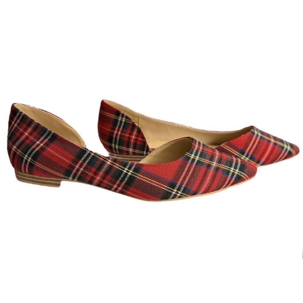 Isaac Mizrahi New York 8 Amaya Red Tartan Plaid Flats D'orsay Preppy Cottagecore - Picture 3 of 10